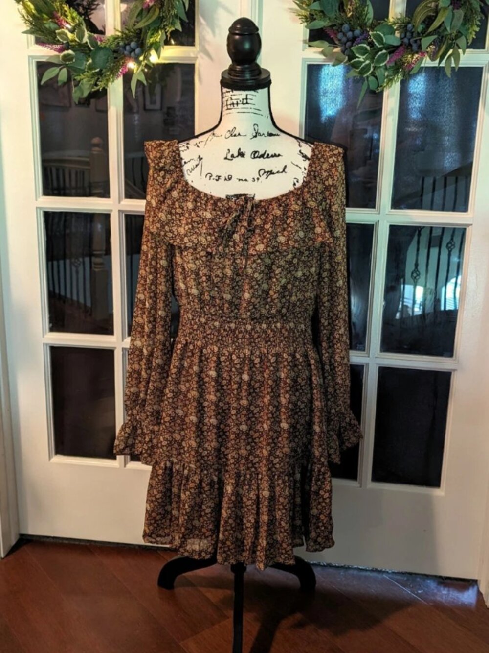 Bohme Lotte Brown Floral Mini Dress Size XL Feminine & Flirty! NWT
